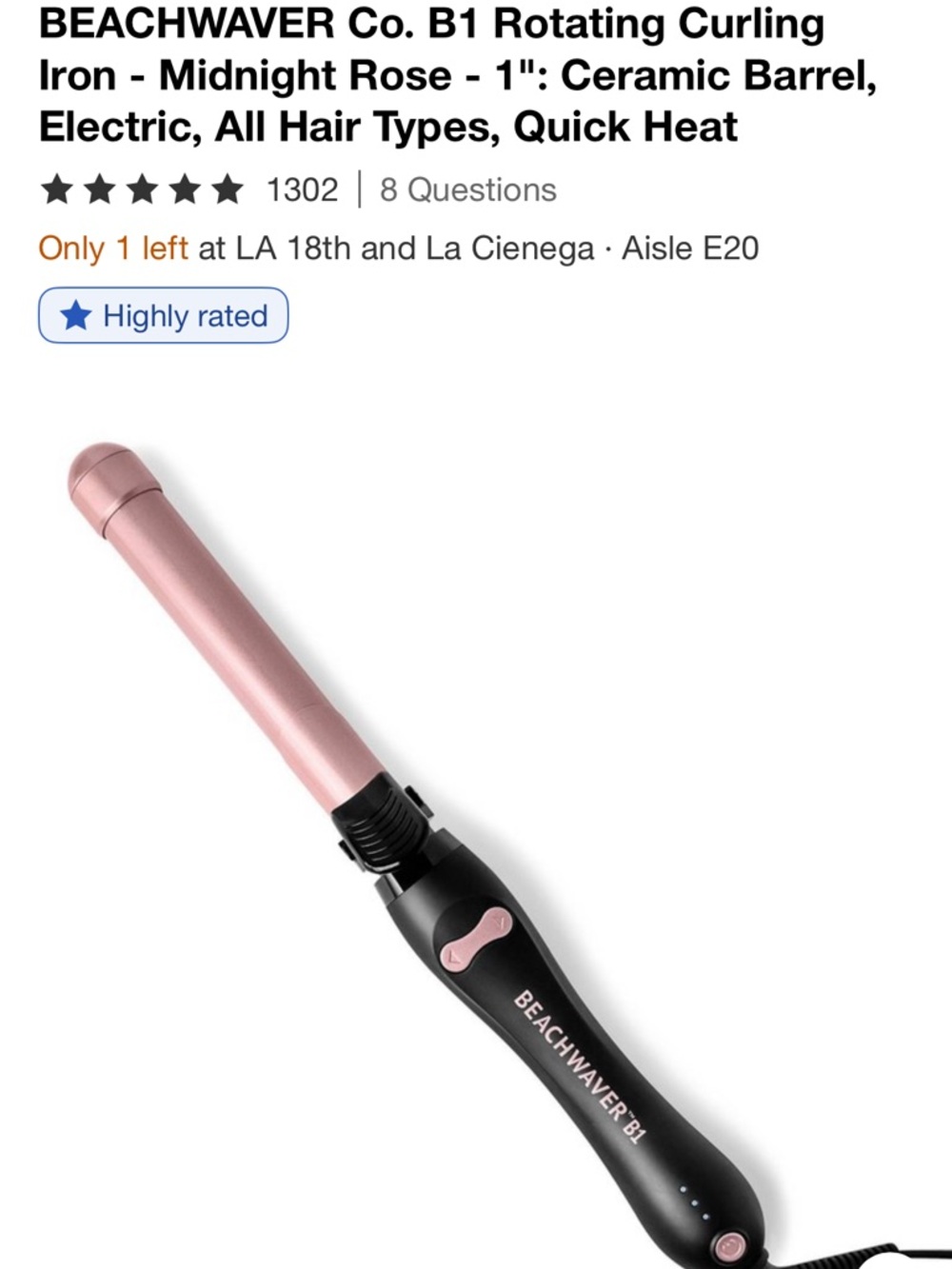 The Beachwaver Co. B1 Rotating Curling Iron - Midnight Rose (Pink & Black)